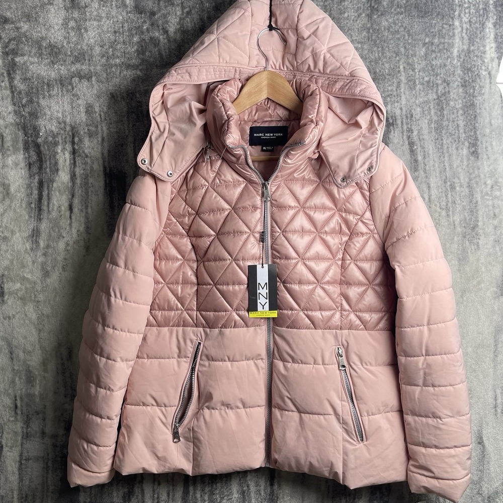 Marc New York Andrew Mark Womens XL‎ Pink Quilted Puffer Jacket Full Zip NWT NEW